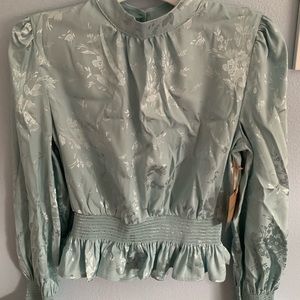 long sleeve light blue floral blouse